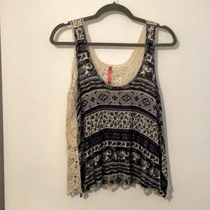 Dark Blue Elephant Print and Lace Shirt